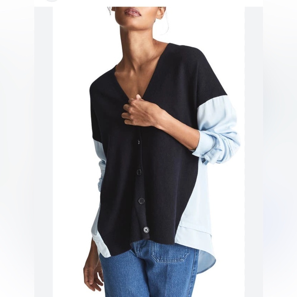 REISS Allison 8 Color block Blue-black woman oversized blouse boho chic
